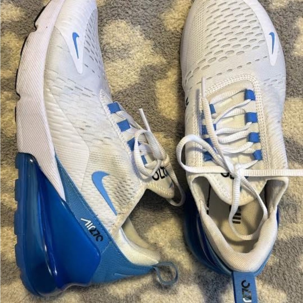 Nike Air Max 270 White and Blue Athletic Shoes